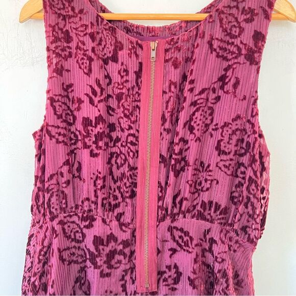 Free People Burgundy Metallic Velvet Burnout Flared Baby Doll Dress - Picture 4 of 7